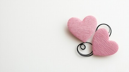 Poster - Delicate Pink Paper Hearts with Continuous Black Lines on a Light Background for Creative Projects