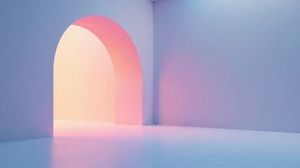 Poster - Pastel Archway Interior Scene Soft Light and Shadow Play in a Minimalist Room