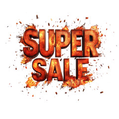 Aufkleber - A fiery 3D rendered graphic announcing a super sale with an explosion effect.