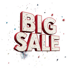Poster - A 3D rendered image showcases a big sale announcement with colorful confetti and fireworks exploding around it.