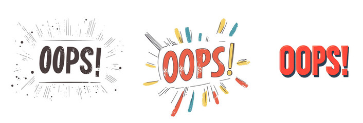 Poster - The image shows three different stylistic depictions of the word Oops in a comic book style.