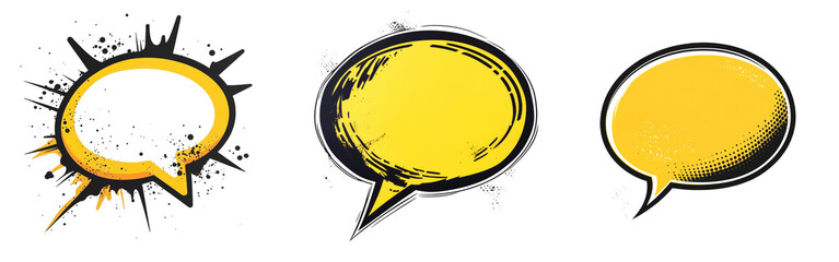 Poster - The image showcases three uniquely styled yellow speech bubbles against a black background suitable for graphic design projects.