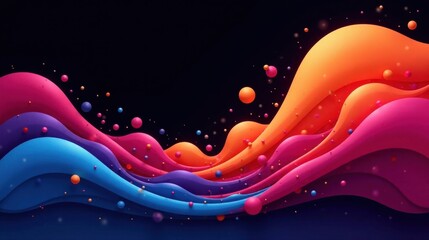 Aufkleber - Abstract Colorful Waves with Floating Spheres A Vibrant Digital Design Featuring Dynamic Curves and Vivid Hues