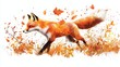 © KASUEMA SALAE - A red fox darting through the underbrush, with its fiery fur blending with autumn leaves, on a white isolated background