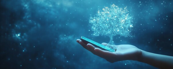 Poster - A creative 3D visualization of a businessman s hand holding a smartphone