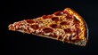 © Worldwide - Artisan Pizza Creations with Handcrafted concept. Delicious slice of pepperoni pizza on a black background.