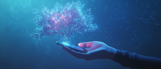 Poster - A professional 3D visualization of a businessman s hand holding a smartphone
