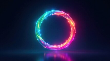 Aufkleber - Vibrant Spectrum Circle A luminous, swirling ring of rainbow light, reflecting on a dark surface, creating a captivating visual effect.