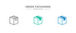© Zestie - Box and Packaging line icon set. Set of icons related to cargo, box, pack, crumpled box, delivery, pack box and others. Vector illustration.