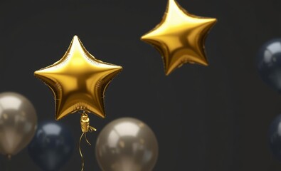 Wall Mural - Single gold big star metallic balloon object for birthday balloon background balloon background party holiday celebration decoration