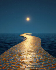 Wall Mural - A long, narrow path is illuminated by the light of a star