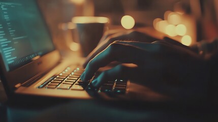 Night Laptop Coding Closeup Photo