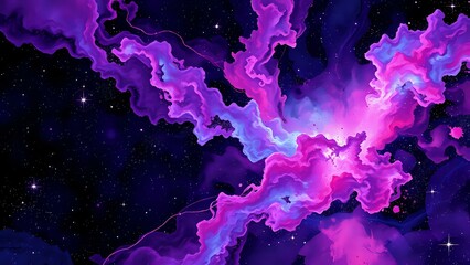 Cosmic Galaxy Explosion - Vibrant Purple and Pink Nebulae in Space