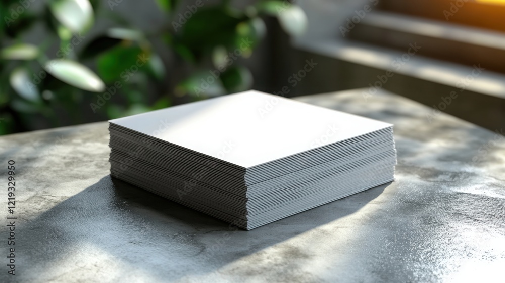 Stack of Blank White Square Cards on Concrete Table Mockup Design Stock ...