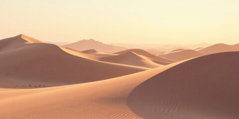 Aufkleber - Golden Hour Desert Dunescape A Serene Panorama of Rolling Sands Under a Warm Sunset Sky