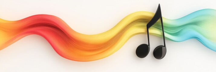 Poster - Colorful wave flowing near a musical note, representing the concept of music and sound in a vibrant and abstract way, perfect for music related projects