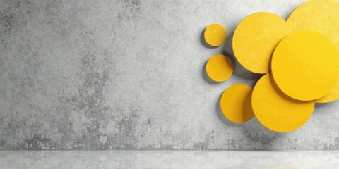 Aufkleber - Abstract Yellow Circles on a Grey Wall Background in a Minimalist Interior Setting