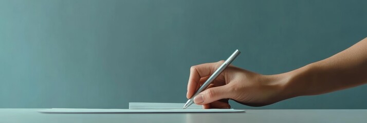 Aufkleber - Female hand using a pen to sign an important financial document, possibly related to a mortgage, investment, loan, or other binding agreement