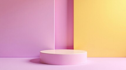 Poster - Pastel Pink and Yellow Studio Backdrop with Circular Pedestal for Product Display