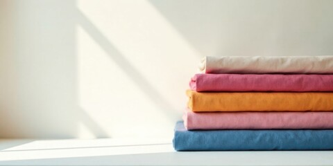 Aufkleber - Neatly Folded Stack of Soft Pastel Colored Fabrics in Natural Light