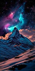 Wall Mural - Stunning Galaxies and Northern Lights Over Majestic Mountains