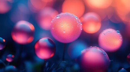 Sticker - Glowing Dewdrops in Dark Garden, Abstract Background