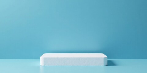 Poster - Simple White Platform on a Light Blue Background, Ideal for Product Display and Minimalist Designs