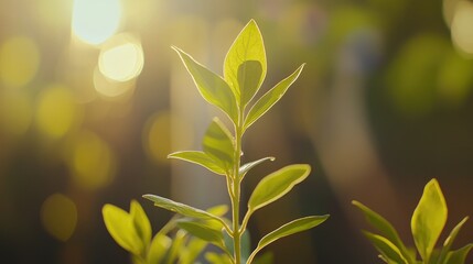 Sticker - A detailed view of a plant with sunlight shining through the leaves, ideal for use in nature-inspired designs or scientific illustrations