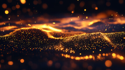 Fototapete - Dynamic light patterns digital landscape abstract visual dark environment close-up view futuristic concept