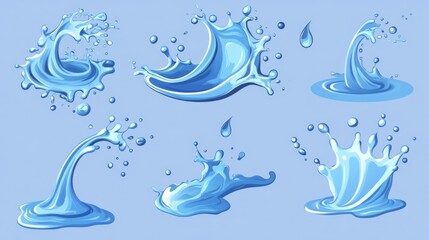 Wall Mural - a collection of blue water splashes on a light blue background, perfect for use in designs related t