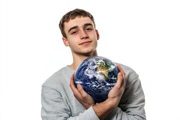 Poster - A person grasping a spherical representation of the Earth, conveying exploration and discovery