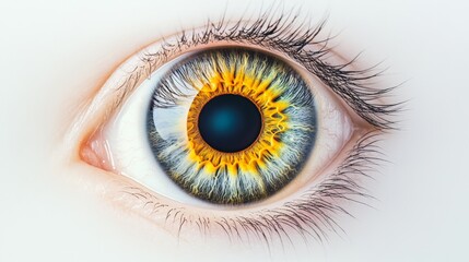 Poster - Macro photography of open human eye showcasing intricate details of iris, pupil, and eyelashes, highlighting the beauty and complexity of vision