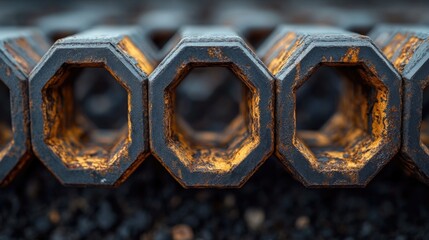 Poster - Close-up shot of a bunch of metal hexagons with intricate details