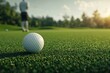 © Satisgitfied - Golf Ball on Putting Green at Sunset with Golfer in Background