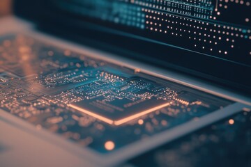 Poster - a detailed image of a computer chip on a laptop