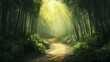 © nuyirdna - Sunlit Path Through a Serene Bamboo Forest