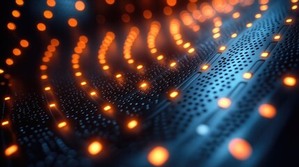 Poster - Close-up of a metal surface illuminated by orange lights