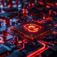 Poster - A close-up view of a circuit board featuring a bitcoin icon