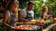 © Alla - A couple preparing food at a buffet, with various dishes and utensils