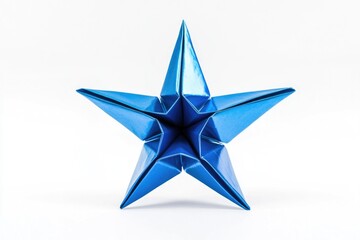 Poster - a single blue origami star floating on a white background