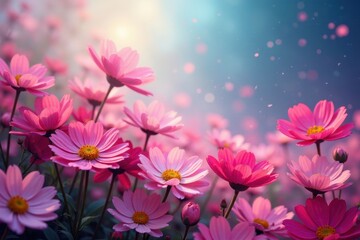 Poster - Rows of cosmos, gentle breeze, delicate petals, delicate, blossom