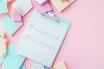 Poster - Checklist on clipboard with sticky notes, often used in office settings or for personal organization