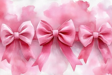 Poster - Watercolor design with rows of pink bows on a soft pink background