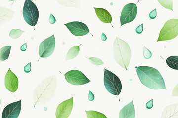 Poster - Unique eco-friendly pattern featuring simple leaf and water drop icons in green and aqua tones