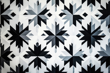 Poster - Monochrome Nordic star pattern featuring bold design in black, white, and gray tones with symmetrical arrangement