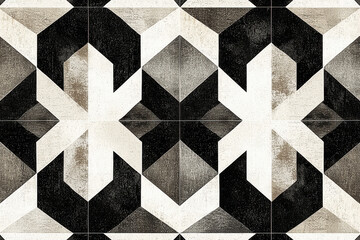 Poster - Nordic star pattern design in monochrome tones showcases minimalist beauty with sharp lines and high contrast
