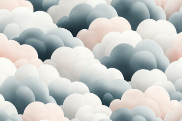 Poster - Soft cloud-like shapes in muted gray, white, and blush pink create a serene pattern with a minimalist aesthetic