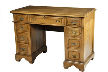 Poster - A wooden desk with multiple drawers for storage and organization, suitable for home office or study