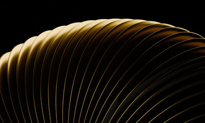Poster - Abstract Golden Metallic Spiral with Radiant Curved Lines on Black Background