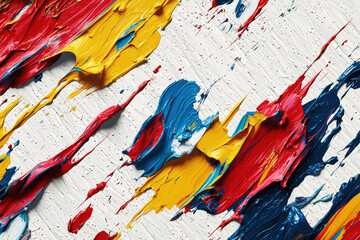 Poster - Dynamic abstract pattern of vibrant paint splashes in bold colors on a textured white background